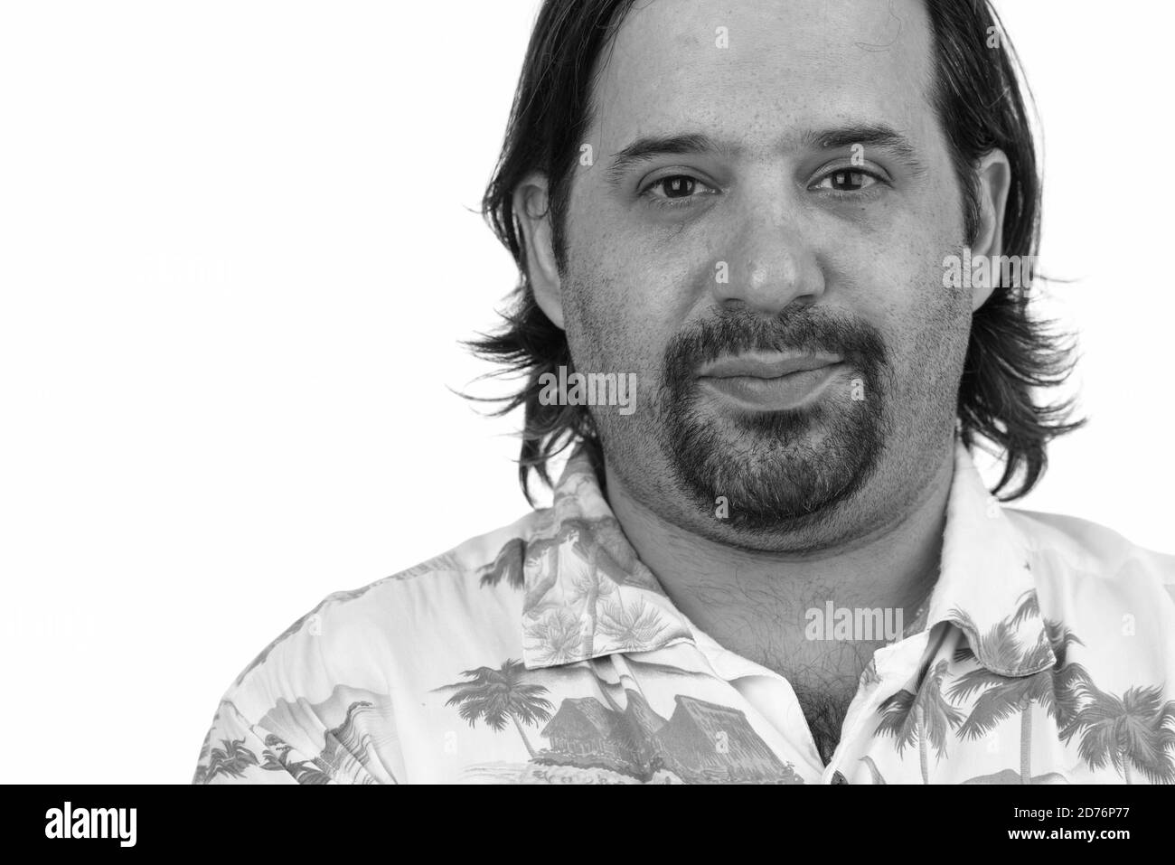 Face de l'homme de tourisme barbu en surpoids prêt pour les vacances Banque D'Images