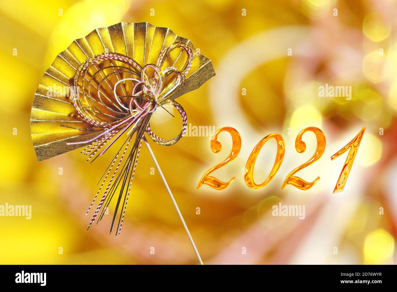 carte de vœux japonaise du nouvel an 2021 avec décoration traditionnelle dorée ventilateur Banque D'Images