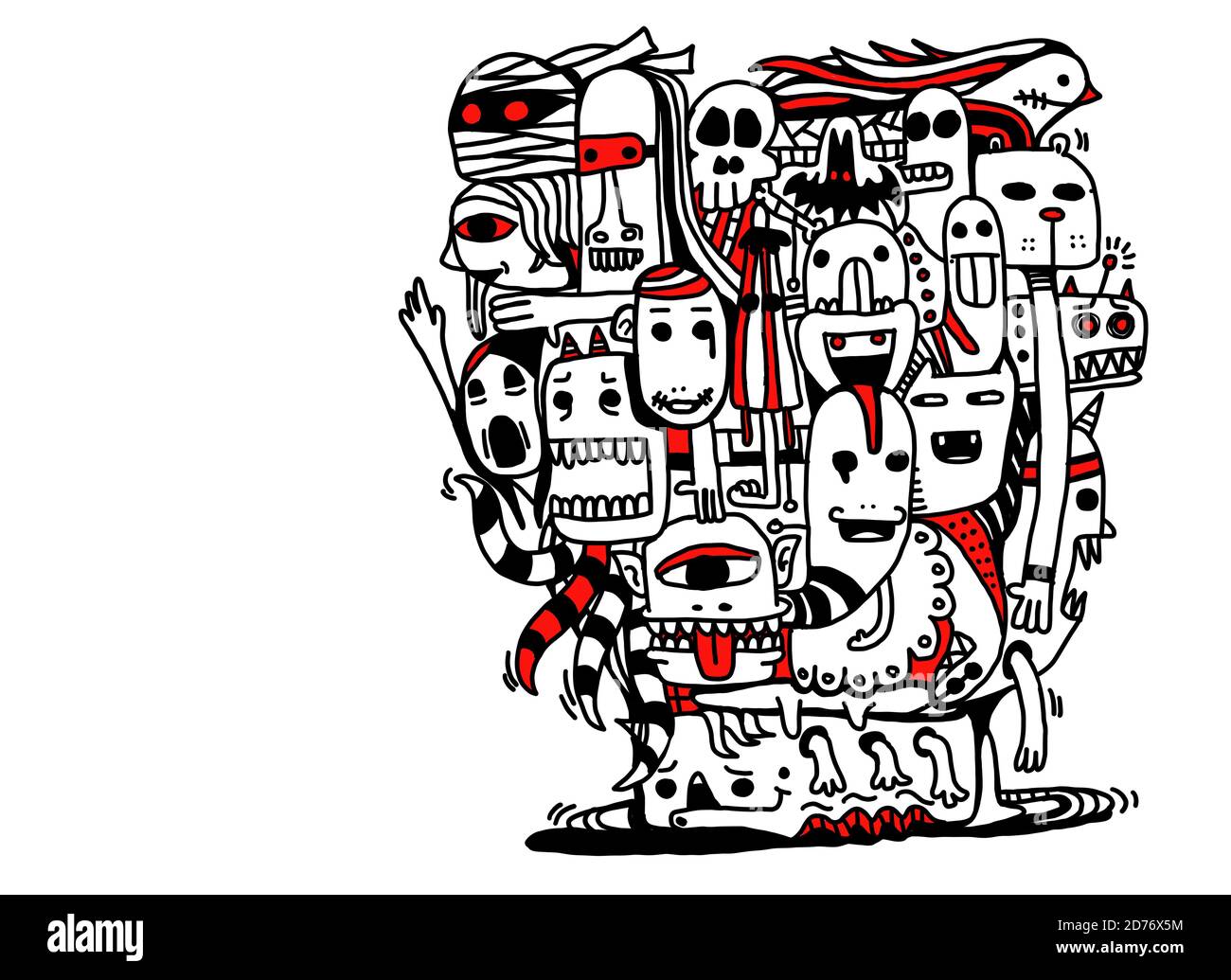 Illustration de l'effrayant thème d'Halloween, dessin animé de nombreux monstres amusants de fantômes d'horreur. Concept de personnages originaux Banque D'Images