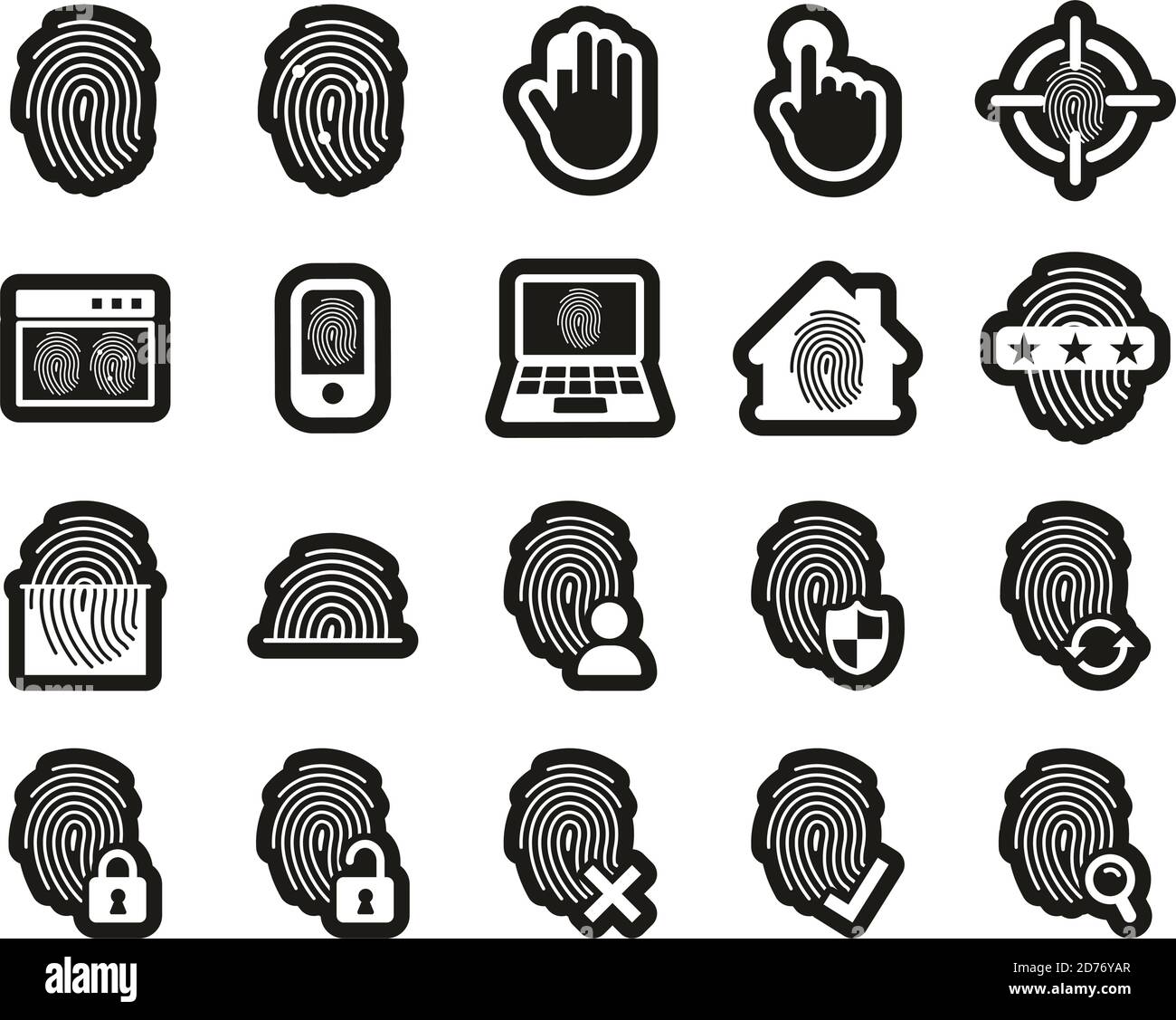 Icônes d'empreintes digitales blanc sur noir ensemble d'autocollants grand Illustration de Vecteur