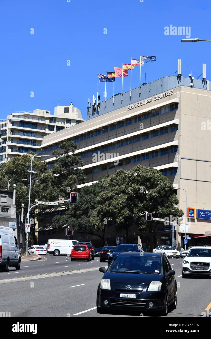 Vue sur New South Head Road à Edgecliff, Sydney Banque D'Images