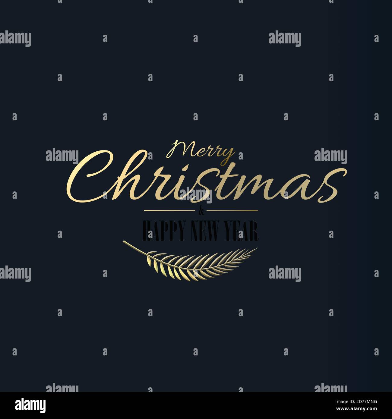 Décoration de Noël élégante, minimaliste, dorée et noire. Texte doré Joyeux Noël bonne année sur fond bleu noir, tendance élégante invitation carte de Noël en 3D illustration Banque D'Images