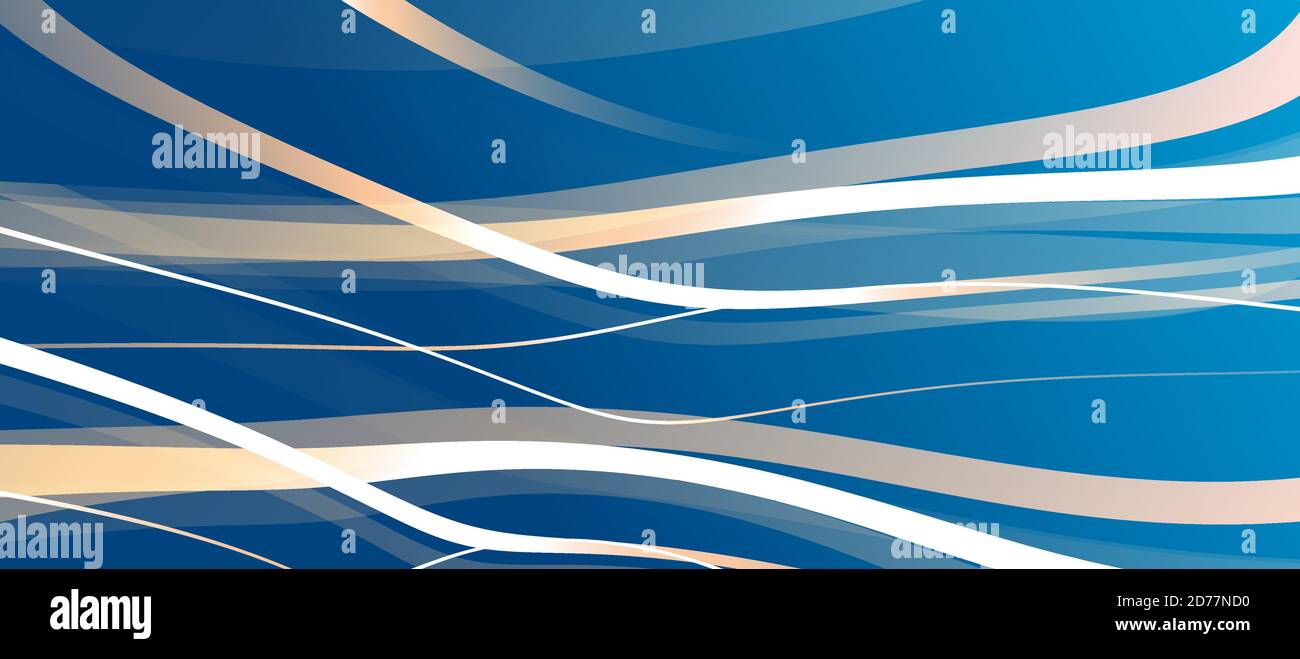 Arrière-plan bleu abstrait avec des bandes blanches et dorées dans le chaos texture formant le mouvement pour la couverture de présentation Illustration de Vecteur