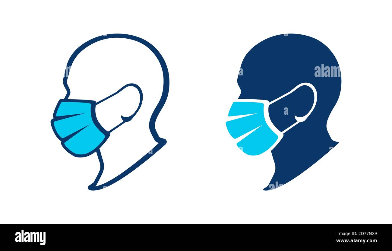 Silhouette d'un homme dans un masque médical. Masque de protection. Portez un masque facial, une icône vectorielle. Panneau d'avertissement masque requis Illustration de Vecteur