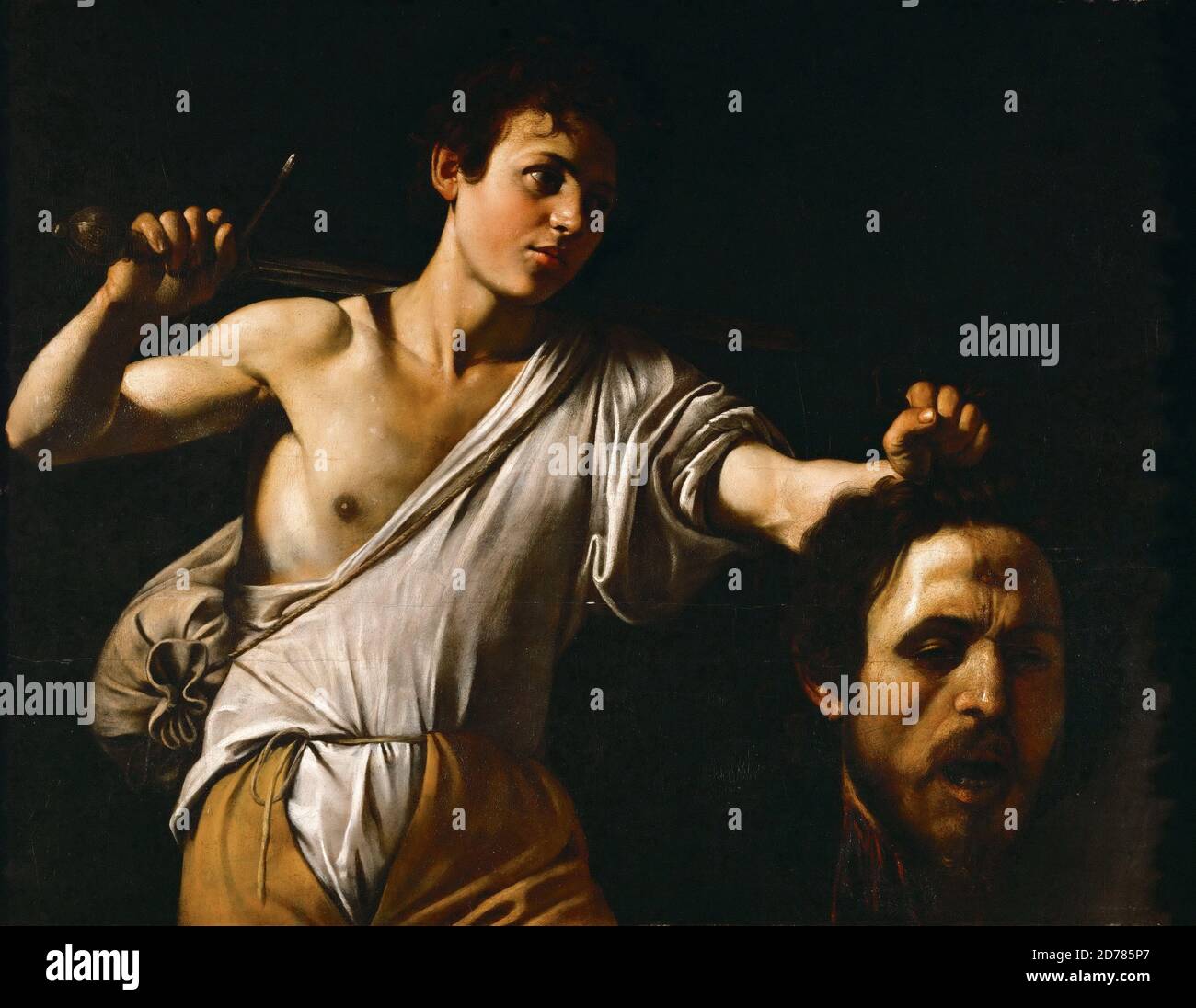 Titre: David avec la tête de Goliath Créateur: Michelangelo Caravaggio Date: 1606-07 Moyen: Huile sur toile Dimensions: 90,5 x 116,5cm emplacement: Kunsthorisches Museum, Vienne Banque D'Images