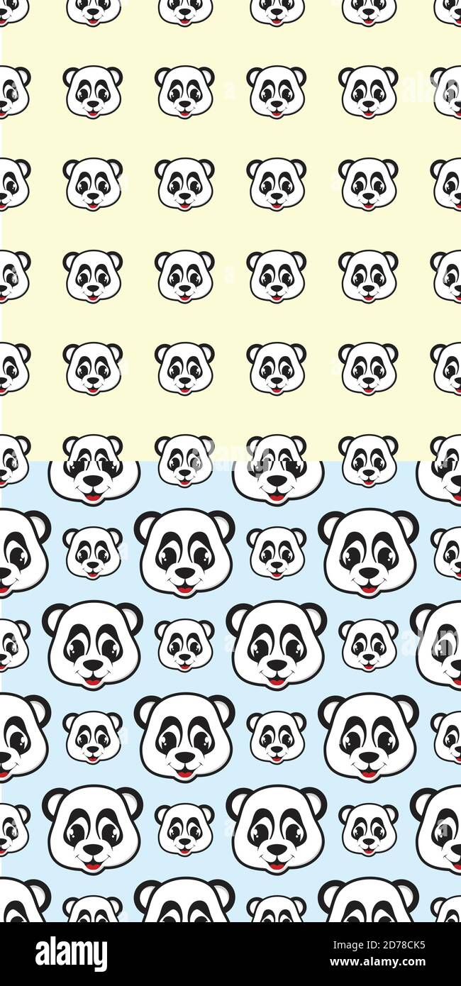 Drôle de design sourire Panda dessin animé sans couture avec deux options pour l'arrière-plan et le papier peint. Arrière-plan animal faune vecteur. Illustration vectorielle Illustration de Vecteur