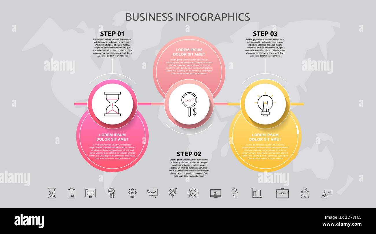 Cercles de modèles d'infographies vectorielles pour trois étiquettes, diagramme, graphique, présentation. Business concept avec 3 options. Pour le contenu, les étapes, le flux de travail Illustration de Vecteur