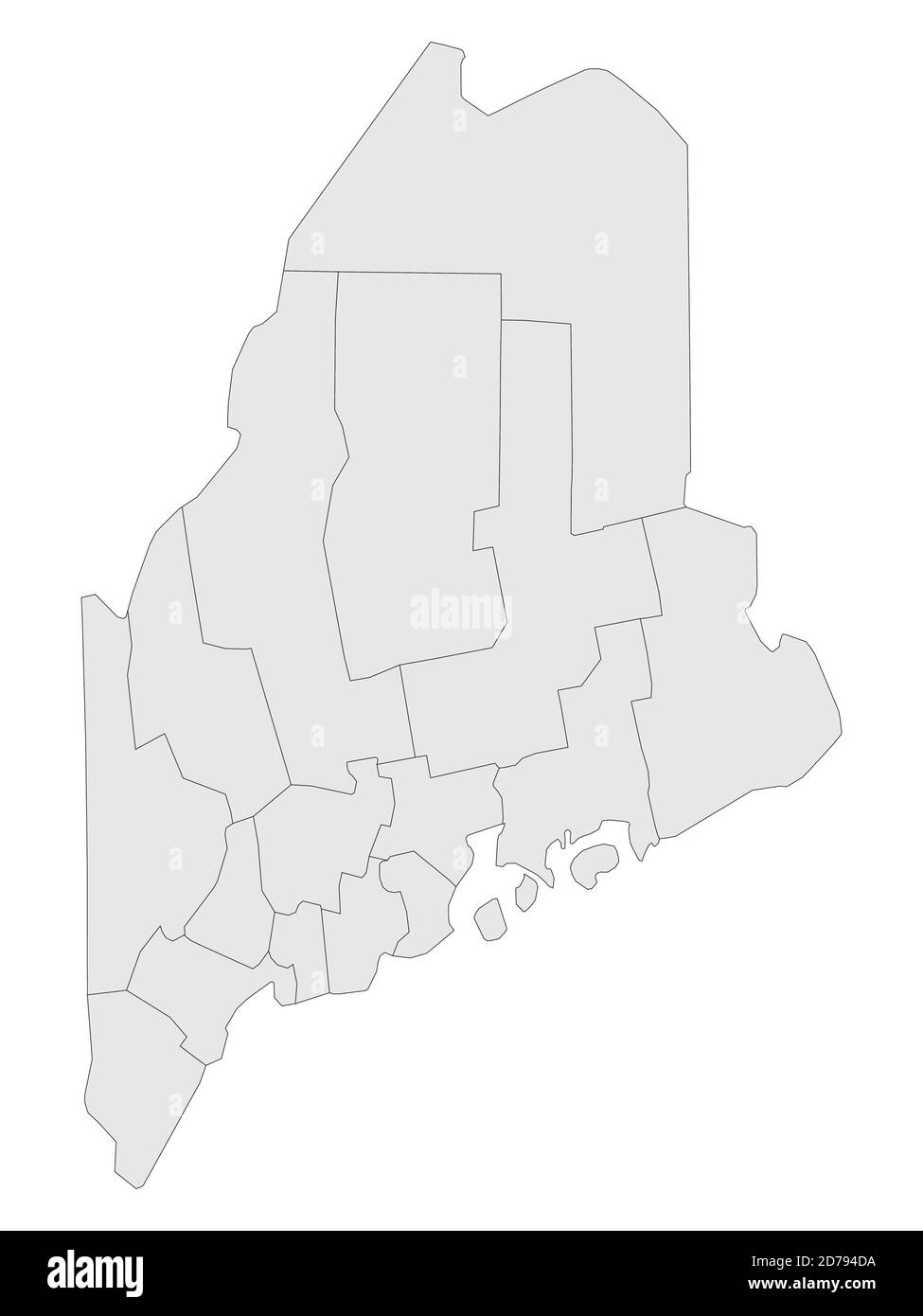 Carte des comtés électoraux à plateau gris de l'État fédéral du Maine des États-Unis d'Amérique Illustration de Vecteur