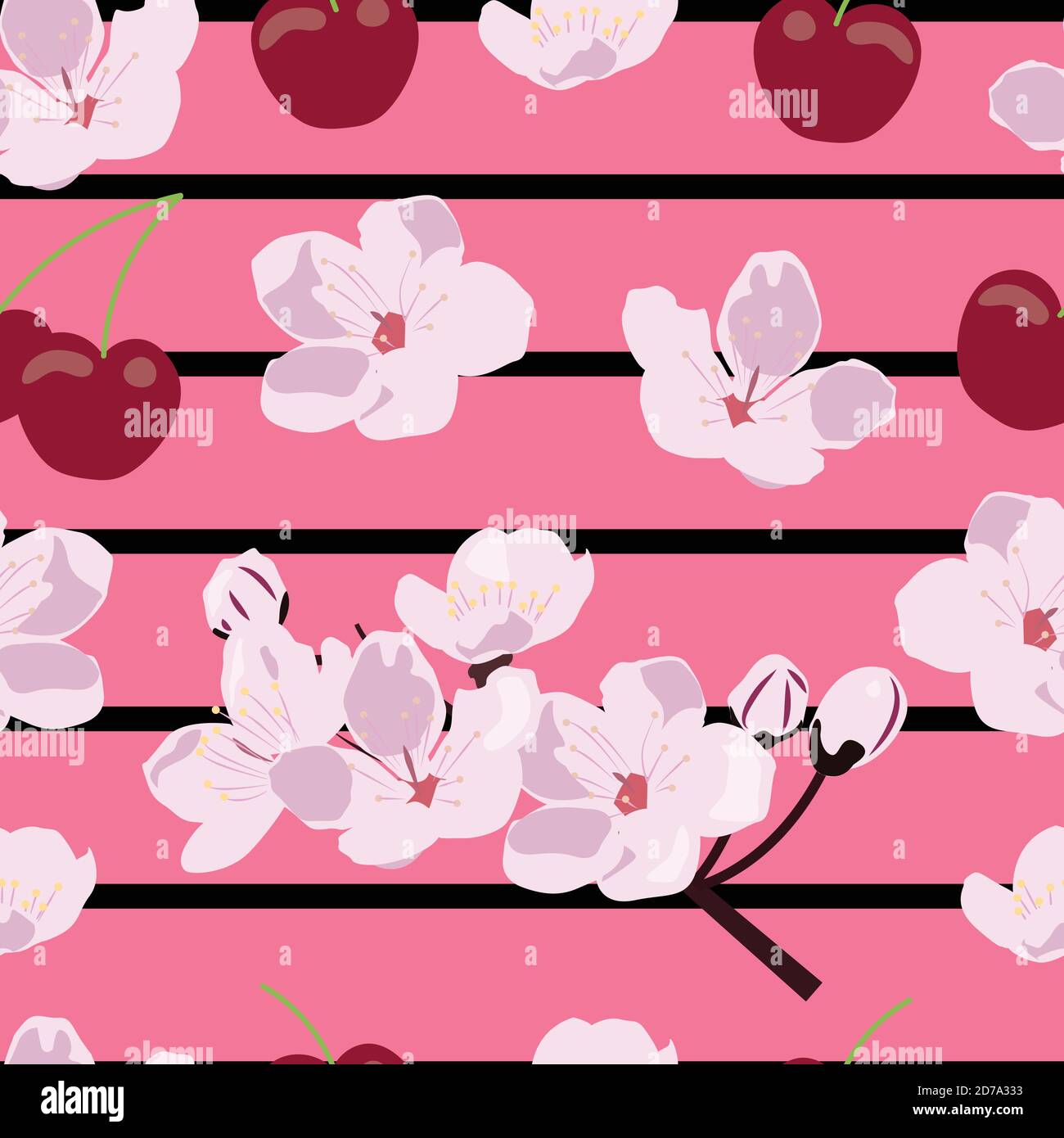 Cerises, motif cerisiers en fleurs sans coutures Illustration de Vecteur