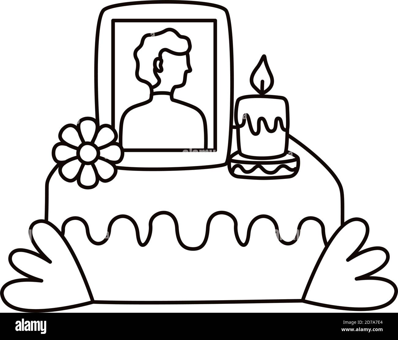 autel mexicain du jour des morts avec photo de motif d'illustration vectoriel de style man line Illustration de Vecteur