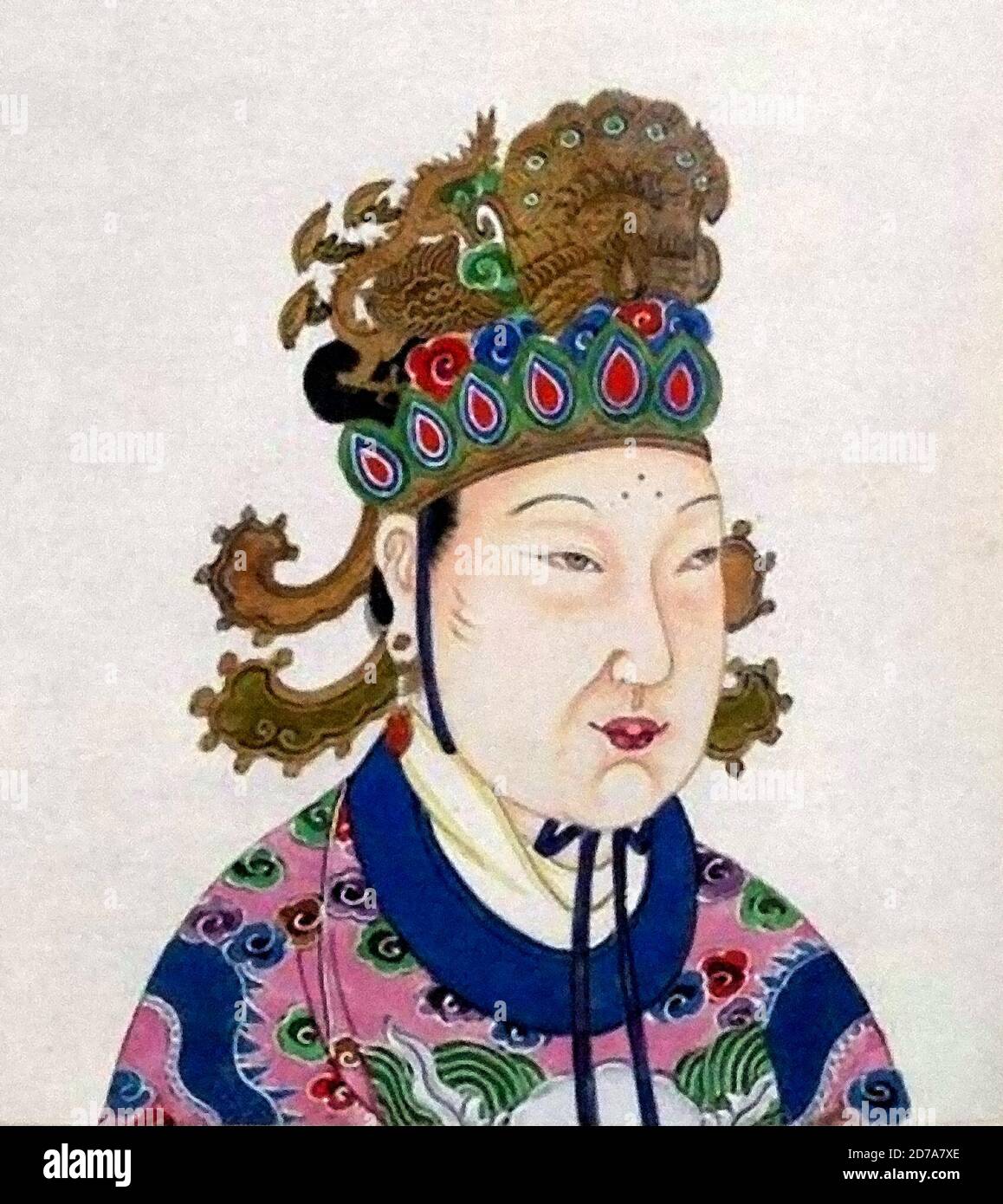 Wu Zetian. Portrait de l'impératrice Wu Ze Tian (ou Wu Zhao ou Wu Hou, 624-705), illustration du XVIIIe siècle Banque D'Images