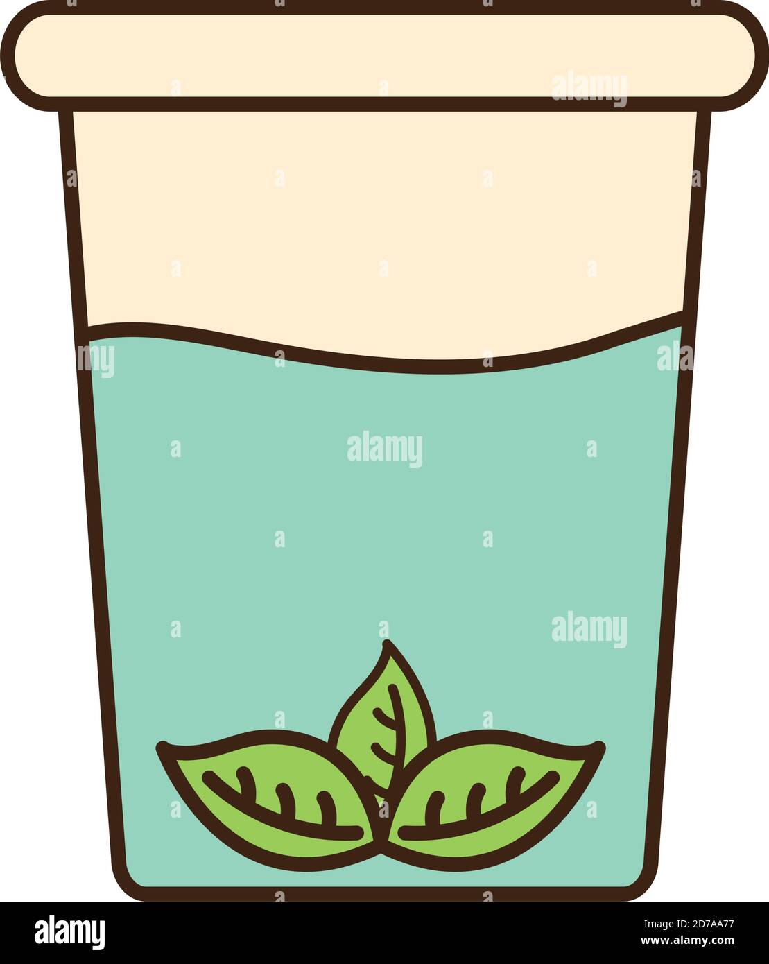verre à thé avec ligne de feuilles et vecteur d'icône de style de remplissage conception Illustration de Vecteur