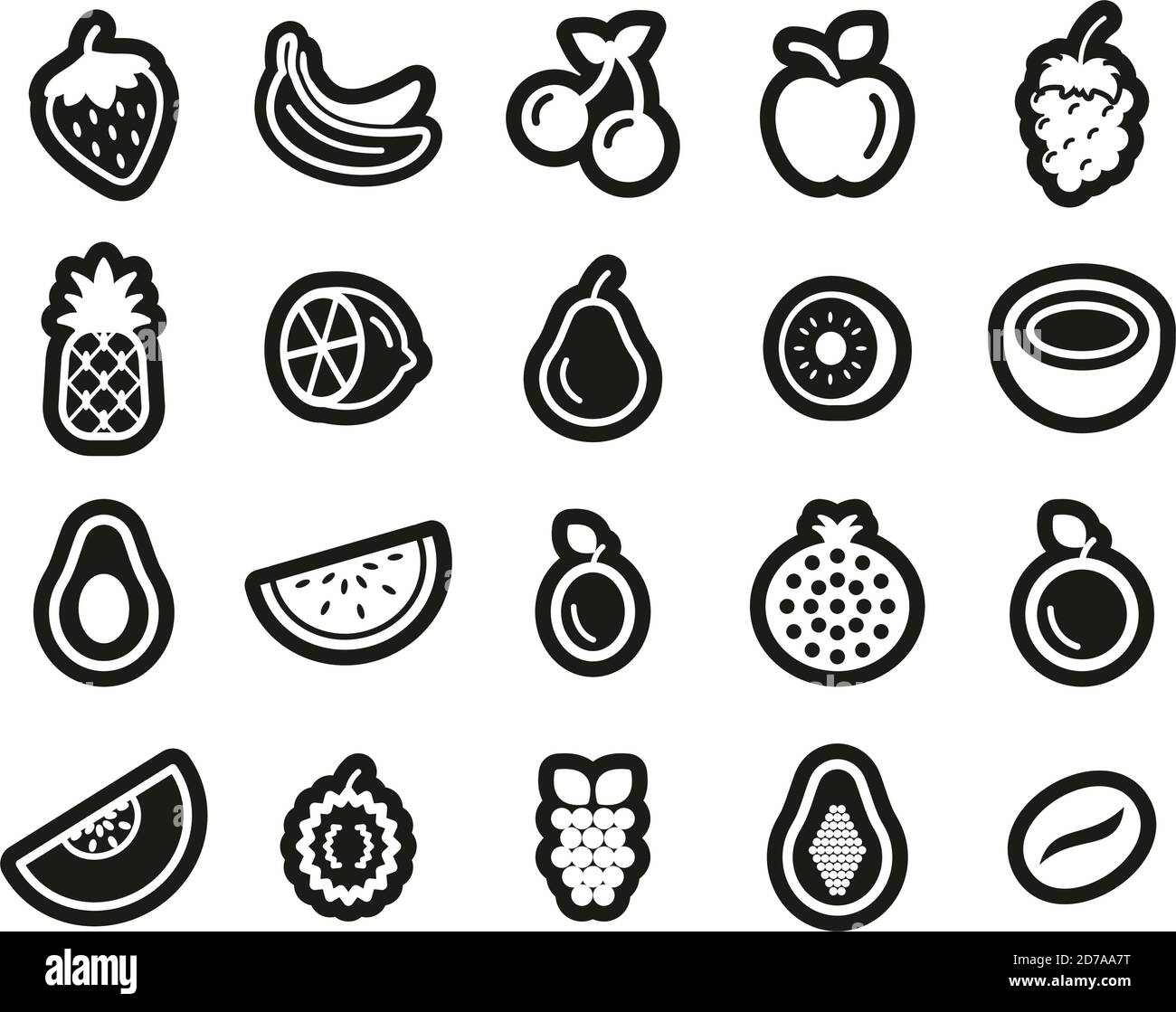 Fruit ou fruit icône blanc sur noir ensemble d'autocollants grand Illustration de Vecteur