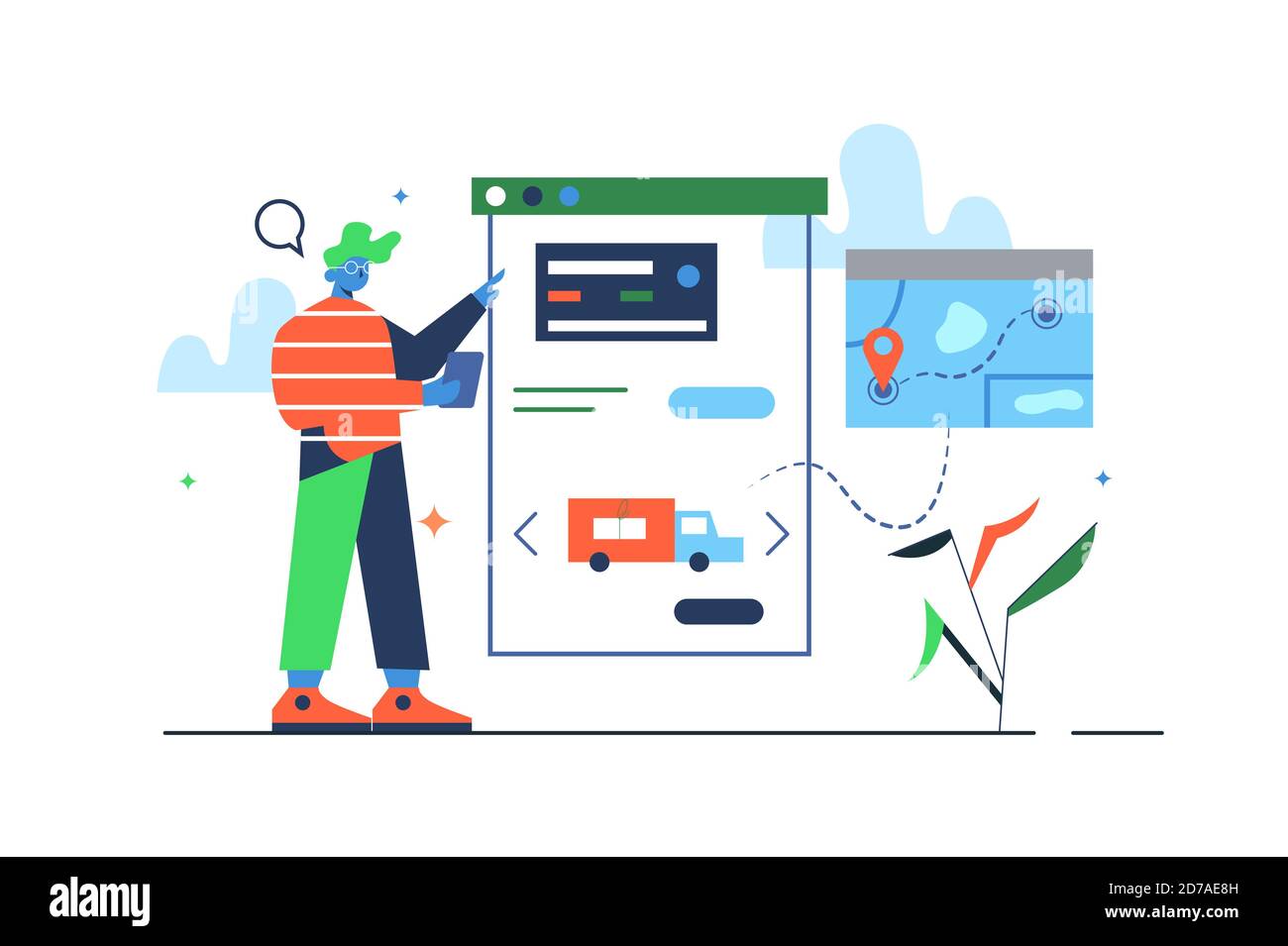 Concept Guy choisit les options de livraison et de paiement Illustration de Vecteur