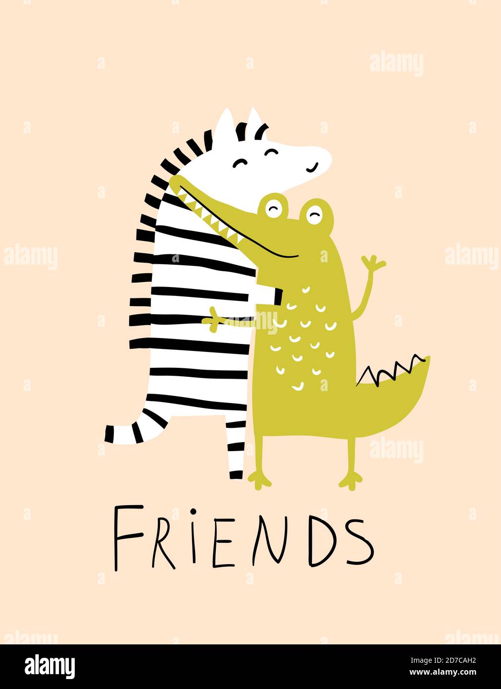 Les amis de zèbre et de crocodile Hug les animaux amusants Love Illustration de Vecteur