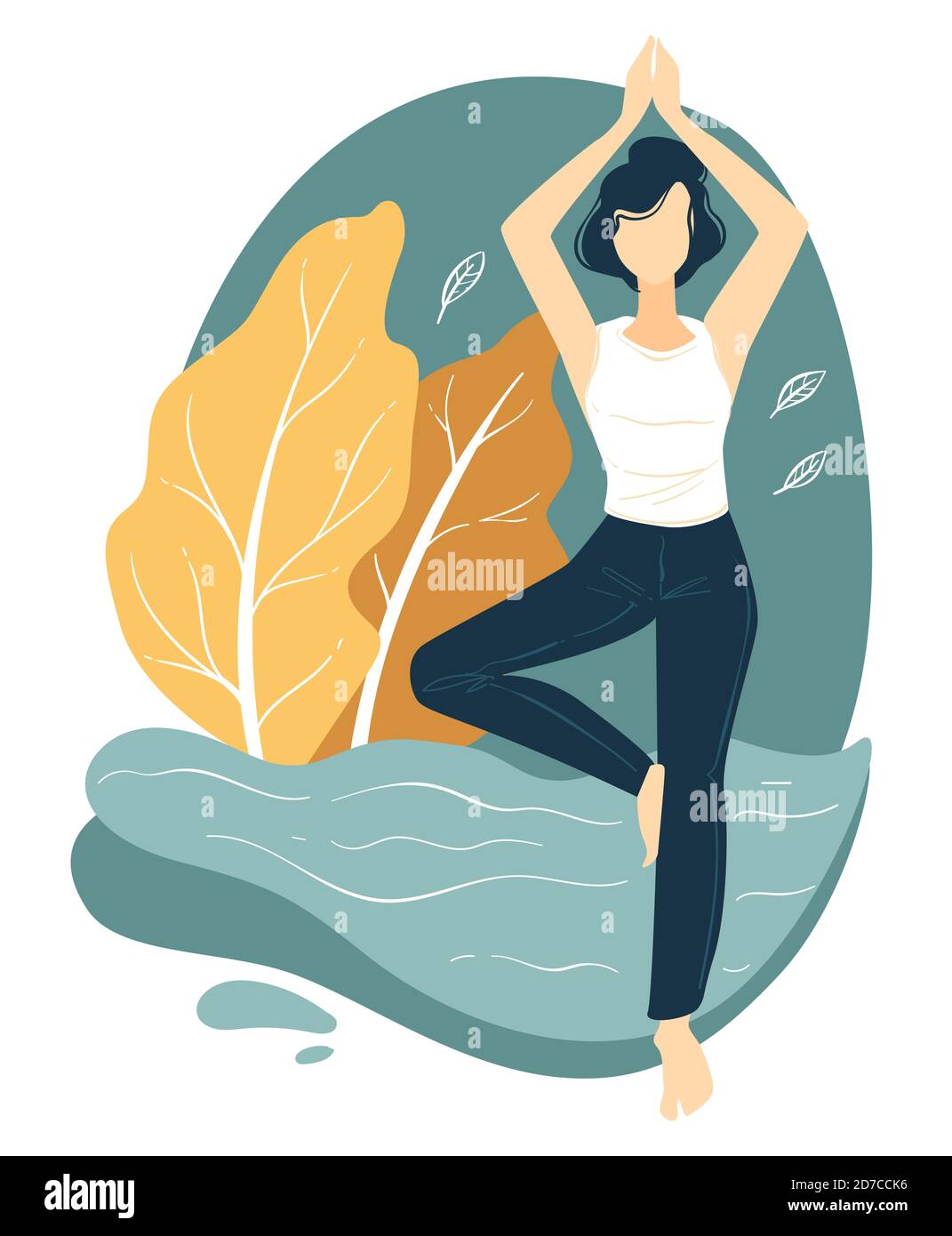 Personnage féminin pratiquant le yoga, la forme physique et le vecteur sportif Illustration de Vecteur