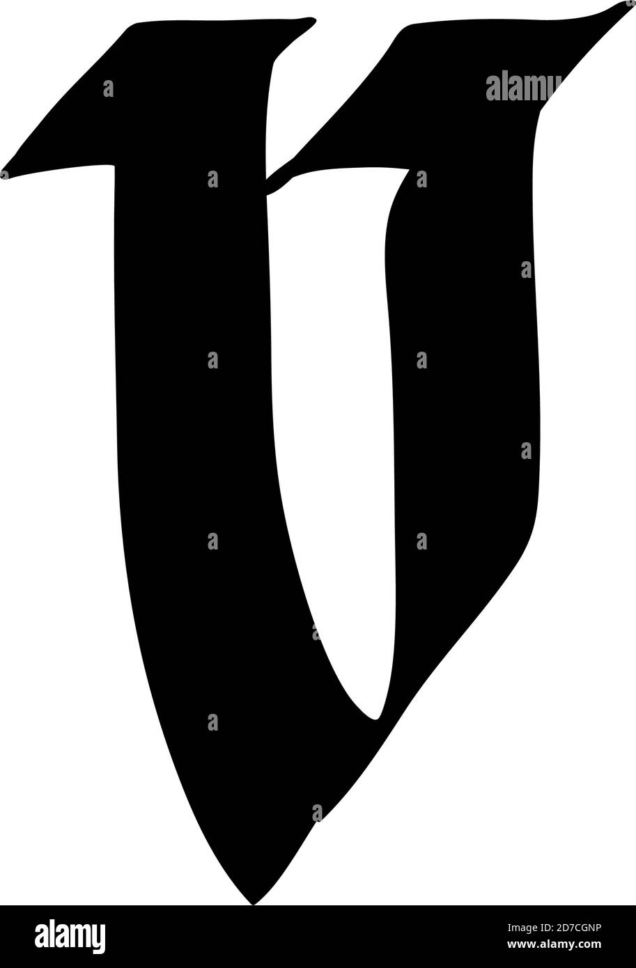 Lettre U, dans le style gothique. Vecteur. L'alphabet. Le symbole est isolé sur un fond blanc. De la calligraphie et de lettrage. Lettre en latin médiéval. Logo Illustration de Vecteur
