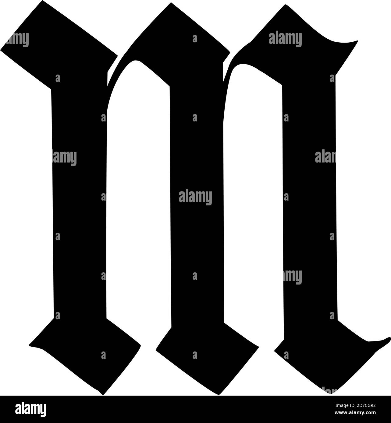 Lettre m, de style gothique. Vecteur. Alphabet. Le symbole est isolé sur un fond blanc. Calligraphie et lettrage. Lettre latine médiévale. Logo Illustration de Vecteur