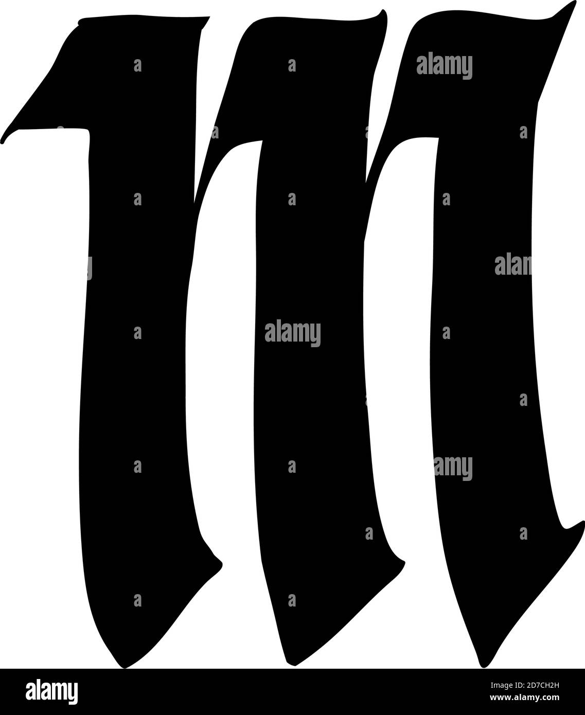 Lettre M, dans le style gothique. Vecteur. L'alphabet. Le symbole est isolé sur un fond blanc. De la calligraphie et de lettrage. Lettre en latin médiéval. Logo Illustration de Vecteur