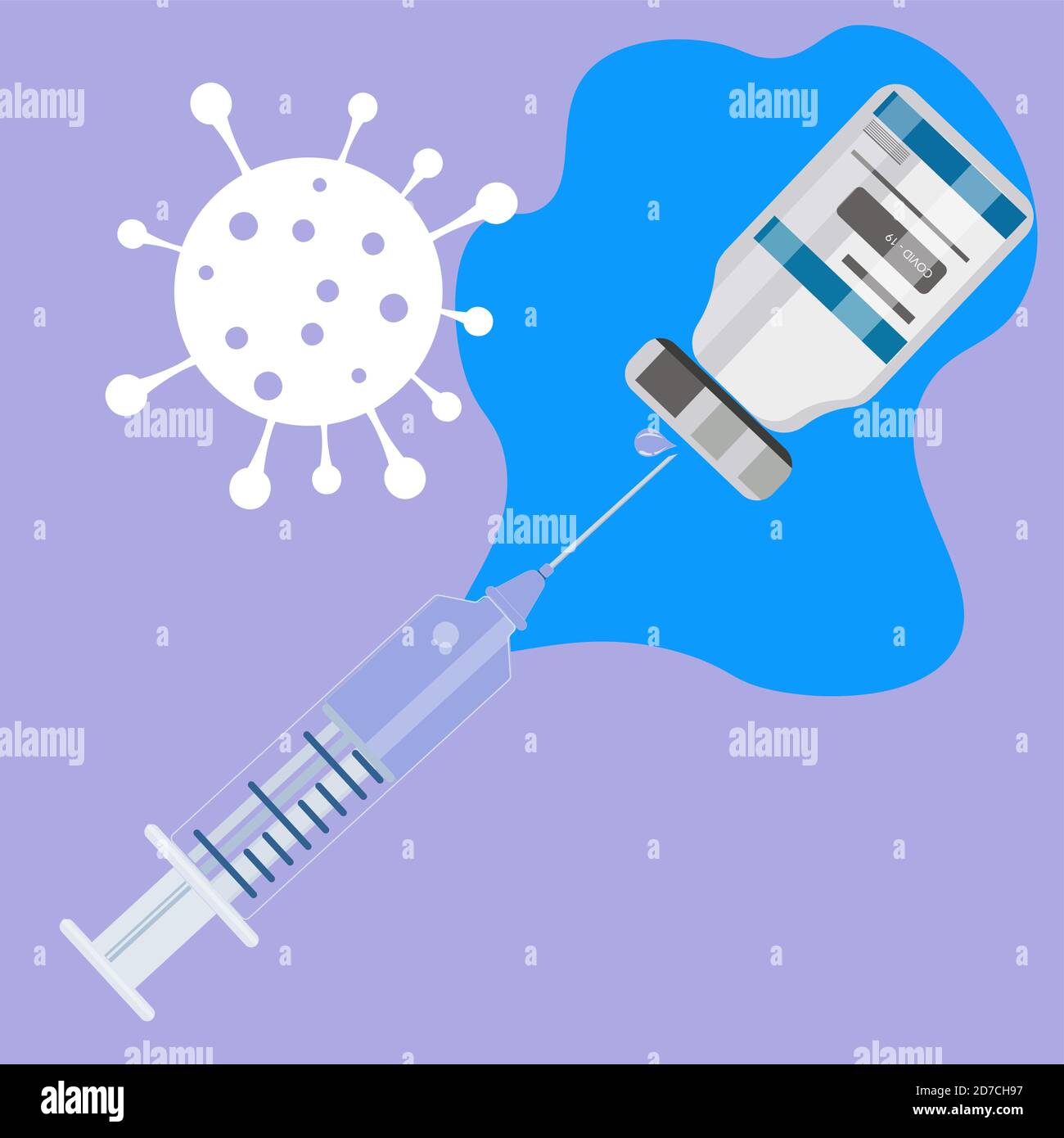 Seringue de vaccination vecteur de vaccin Covid-19 sur fond bleu Illustration de Vecteur