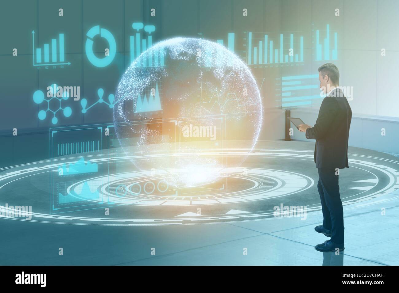 concept de technologie de transformation numérique homme d'affaires utilisant le virtuel mixte augmenté la réalité a combiné l'intelligence artificielle pour faire des affaires dans l'industrie Banque D'Images