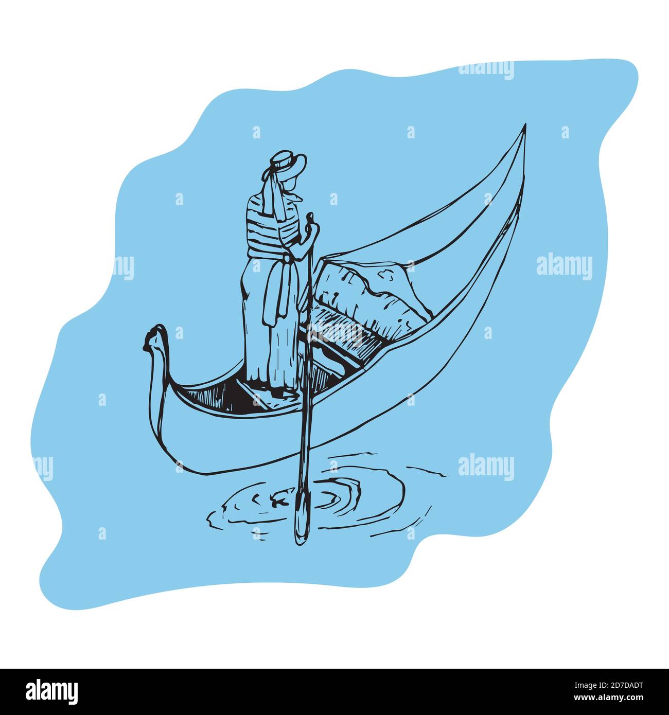 Gondole avec une gondole sur fond bleu Illustration de Vecteur