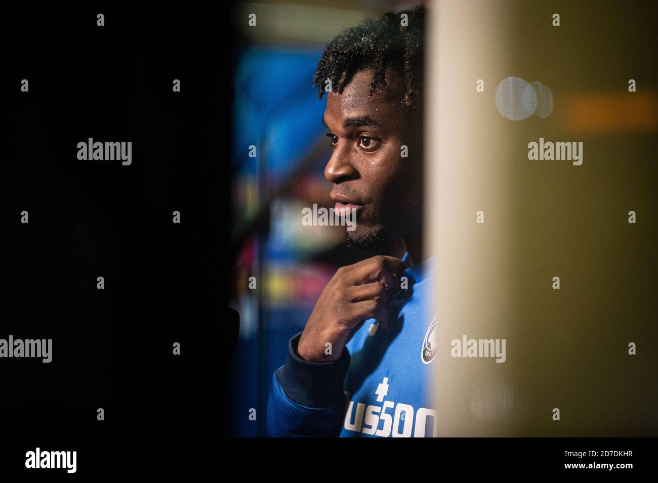 Herning, Danemark. 21 octobre 2020. Duvan Zapata d'Atalanta vu lors de l'entretien post-match après le match de la Ligue des champions de l'UEFA entre le FC Midtjylland et Atalanta dans le Groupe D à l'arène MCH à Herning. (Crédit photo : Gonzales photo/Alamy Live News Banque D'Images