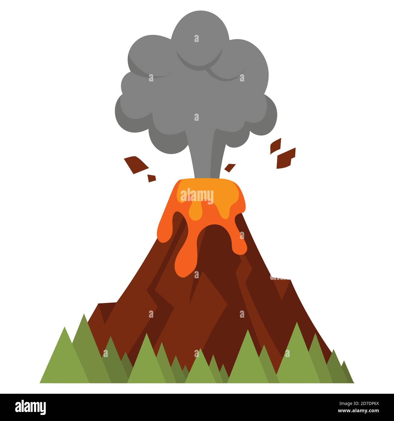 Illustration de l'éruption. Volcan de style dessin animé isolé sur fond blanc. Illustration de Vecteur