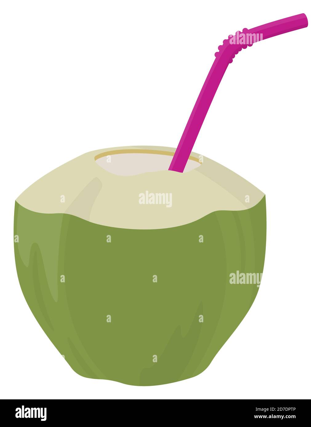 Cocktail de noix de coco avec paille. Fruits juteux dans un style de dessin animé. Illustration de Vecteur