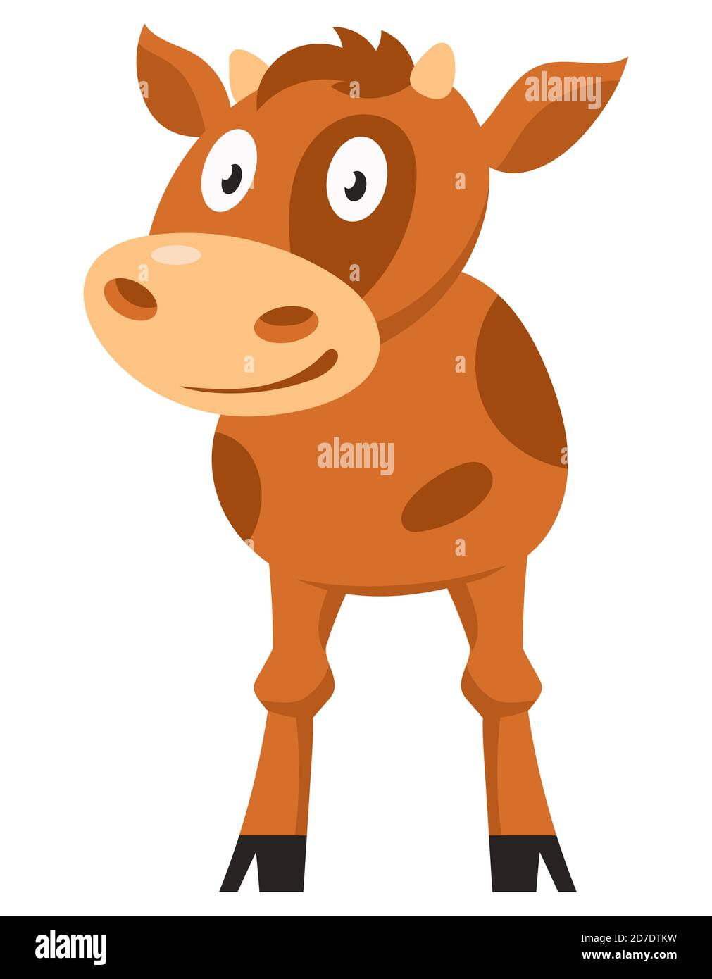 Un joli veau debout. Animal de ferme de style dessin animé. Illustration de Vecteur