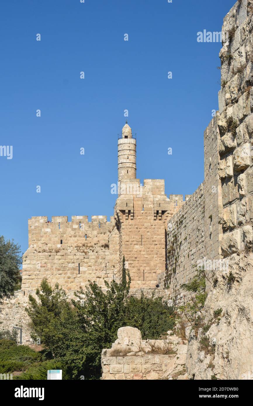 Tour de David. Le célèbre minaret de la vieille ville de Jérusalem. Banque D'Images