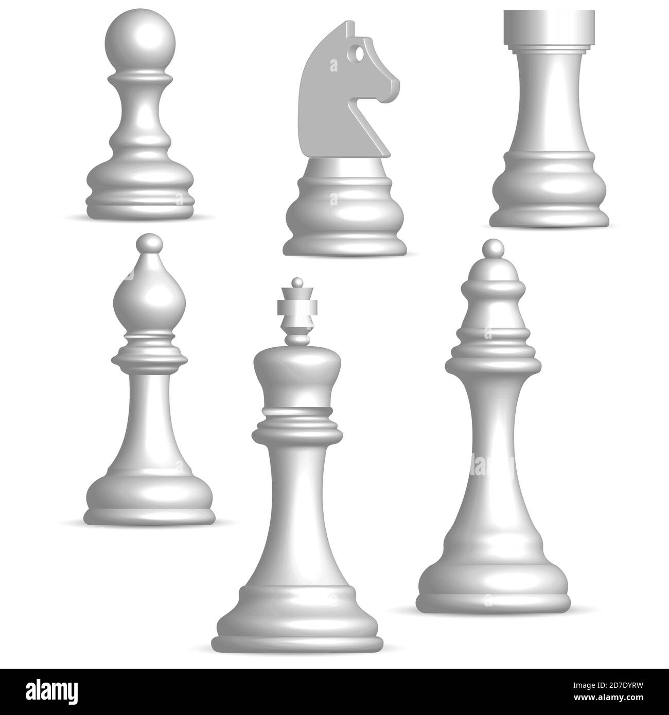Pièces d'échecs blanches réalistes. Vue de face, illustration vectorielle. Illustration de Vecteur