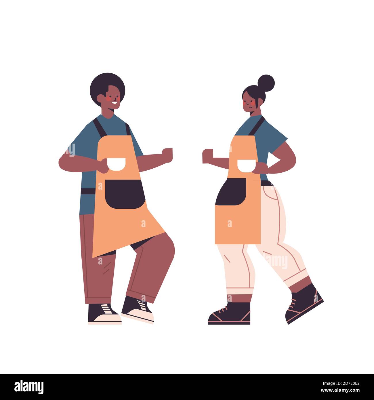 homme afro-américain femme en uniforme travaillant dans des serveurs de café illustration vectorielle isolée sur toute la longueur du plateau servant du café Illustration de Vecteur