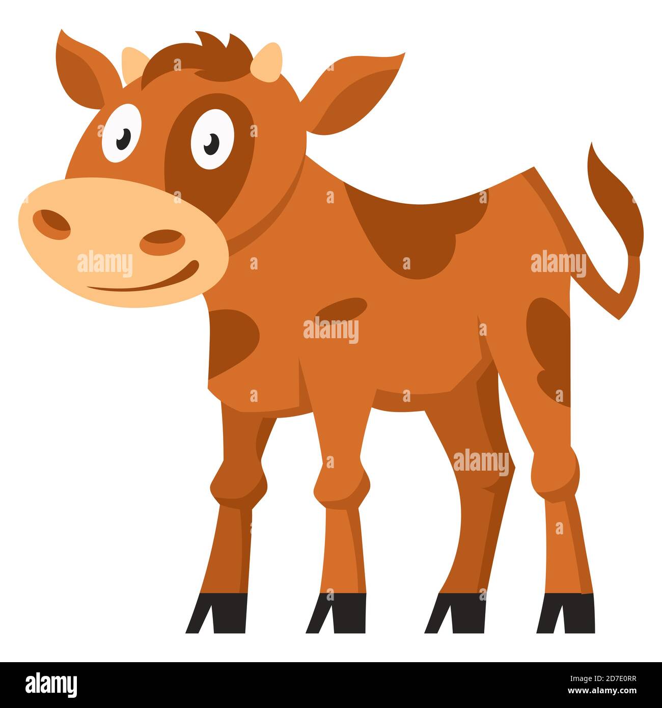 Un joli veau debout. Animal de ferme de style dessin animé. Illustration de Vecteur