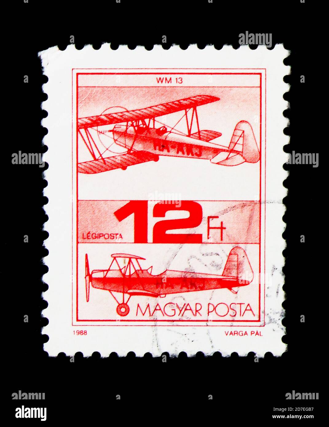 MOSCOU, RUSSIE - 25 NOVEMBRE 2017: Un timbre imprimé en Hongrie montre WM 13 biplan, série d'avions, vers 1988 Banque D'Images