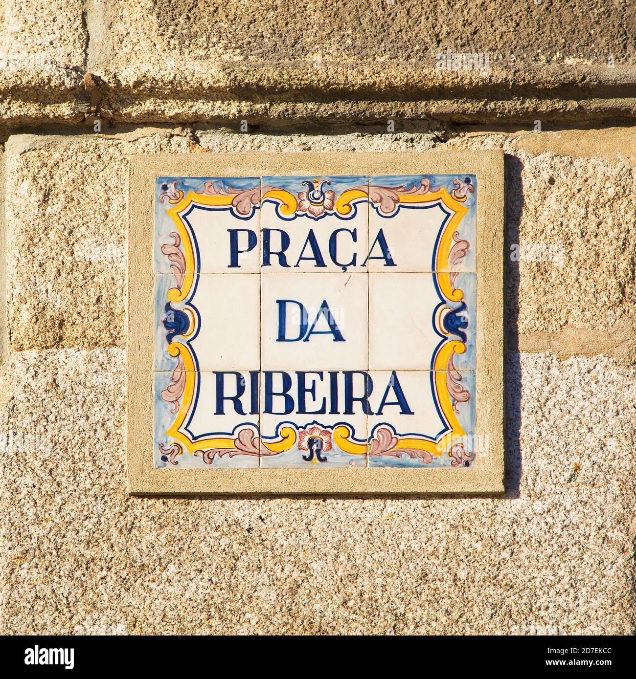 Plaque Praca da Ribeira à Porto, Portugal Banque D'Images