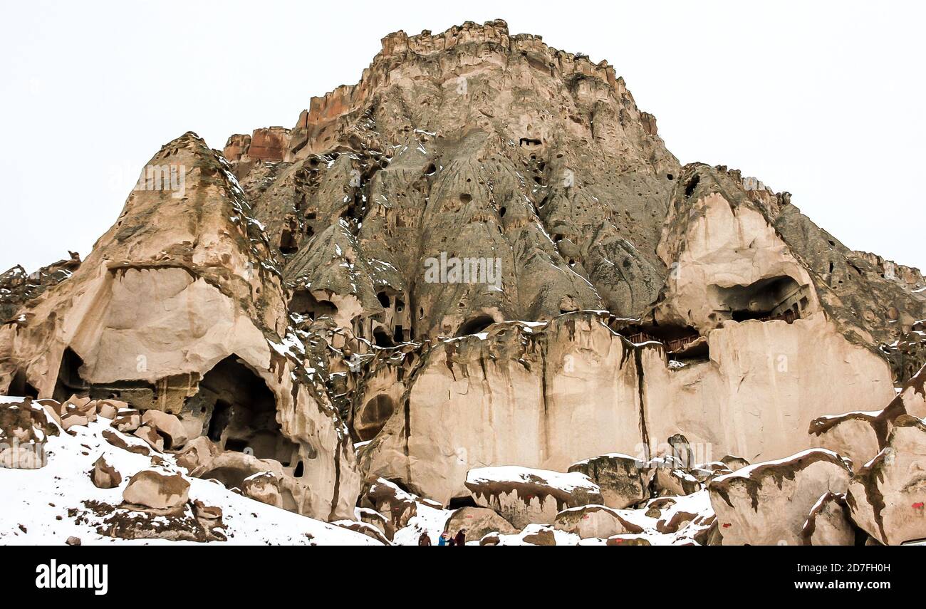 Le monastère de la grotte du VIIIe siècle Selime en hiver, Cappadoce, Turquie Banque D'Images