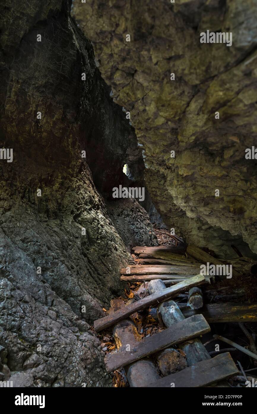 Un sentier de randonnée dans un ravin de montagne en slovaque Parc national Paradise Banque D'Images