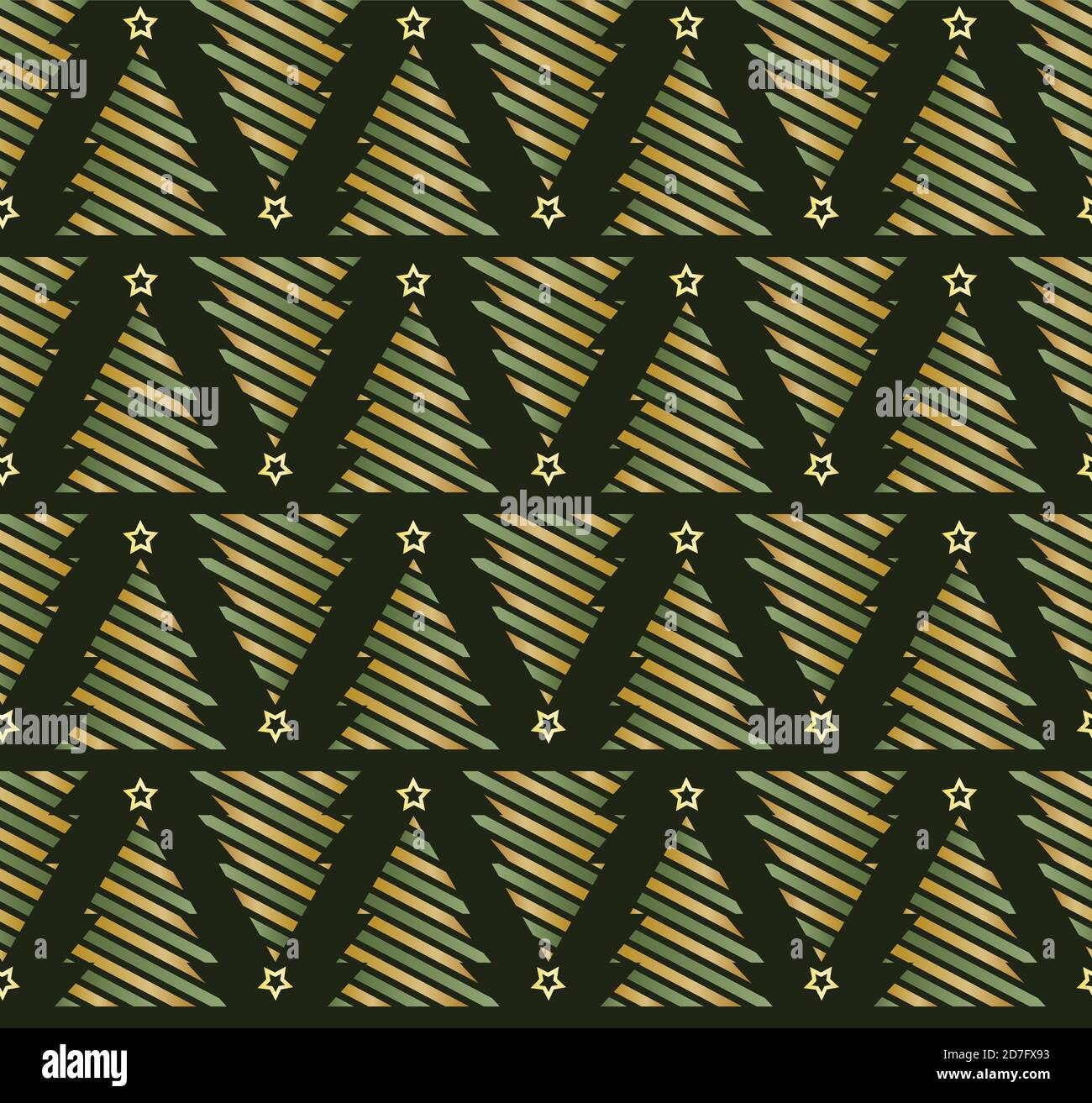 Motif sapin de Noël sans coutures. Motif géométrique doré sans couture sur fond vert foncé Illustration de Vecteur