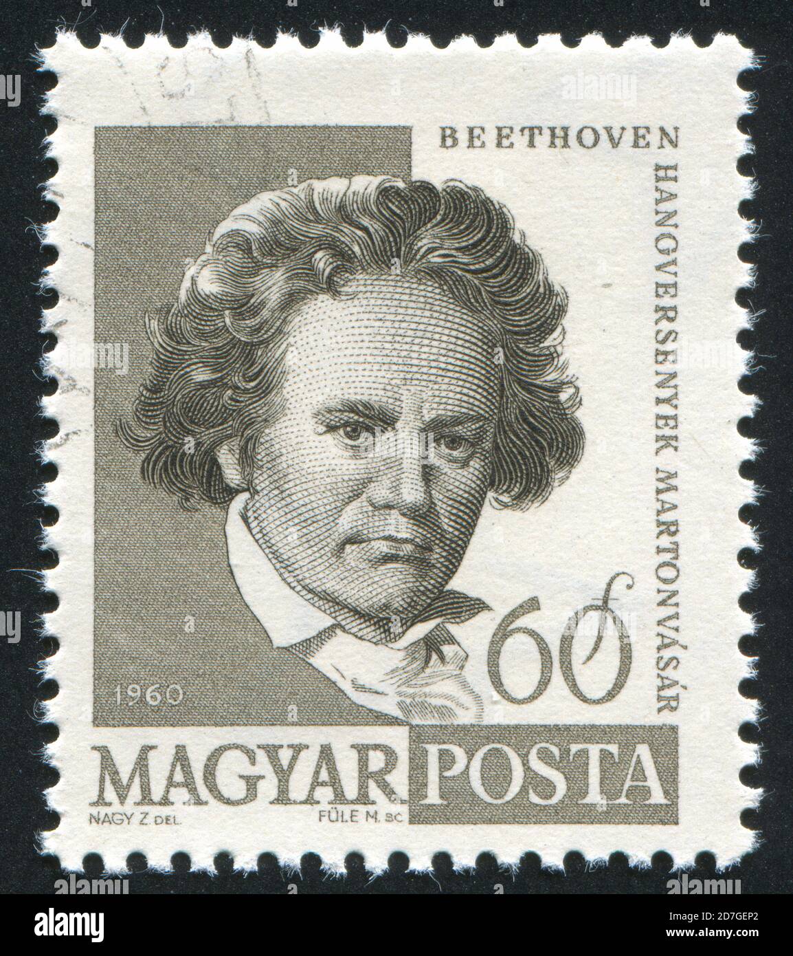 HONGRIE - VERS 1960: Timbre imprimé par la Hongrie, montre Ludwig van Beethoven, vers 1960 Banque D'Images