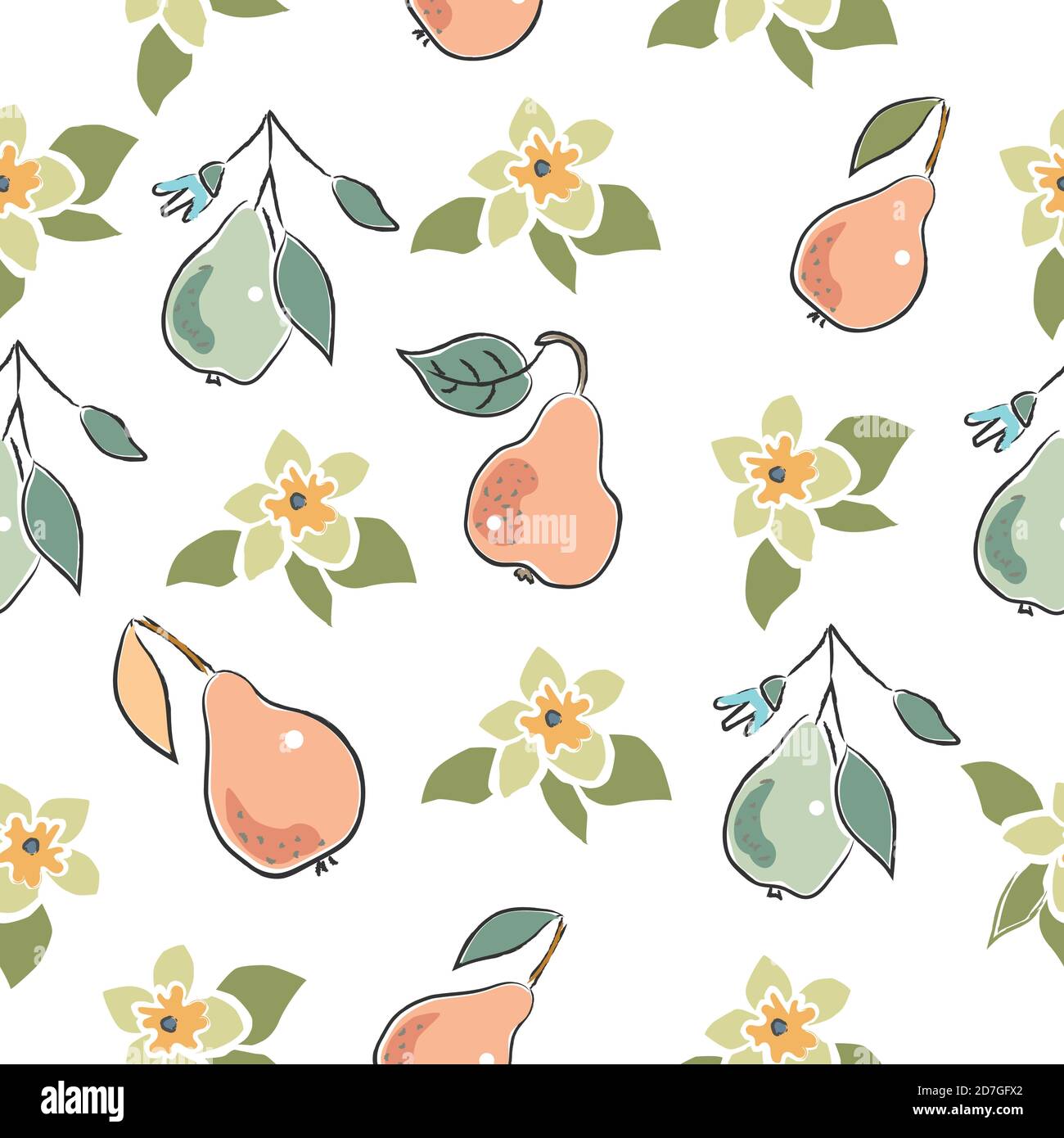 Modèle sans couture avec Mignon Poires dessiné à la main. Style scandinave. Vector Illustration Illustration de Vecteur