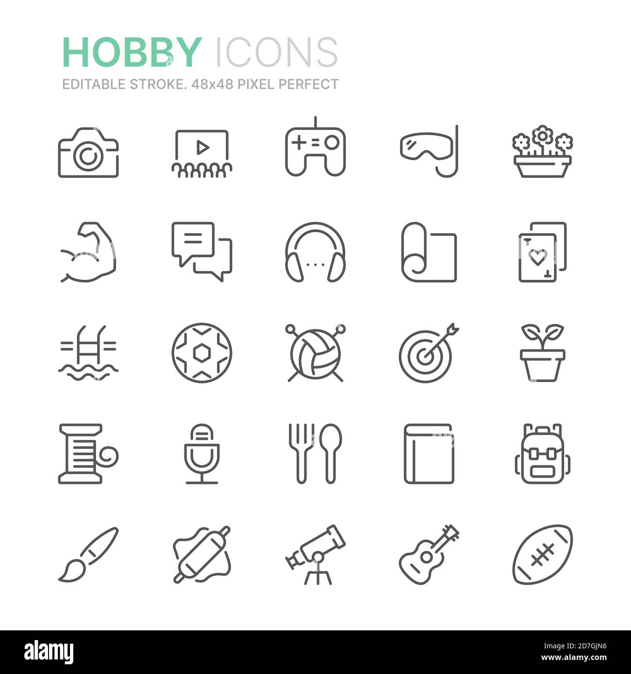 Collection d'icônes de la ligne hobbies. 48x48 Pixel Perfect. Contour modifiable Illustration de Vecteur