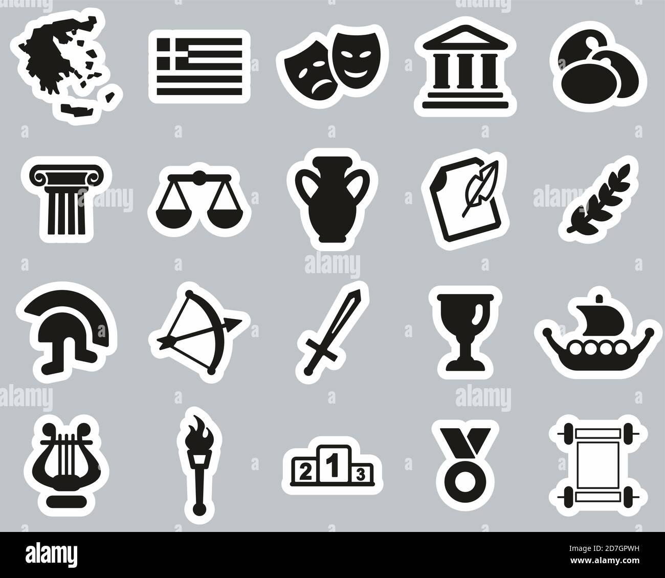 Greece Country & Culture Icons – ensemble d'autocollants noir et blanc Grande Illustration de Vecteur