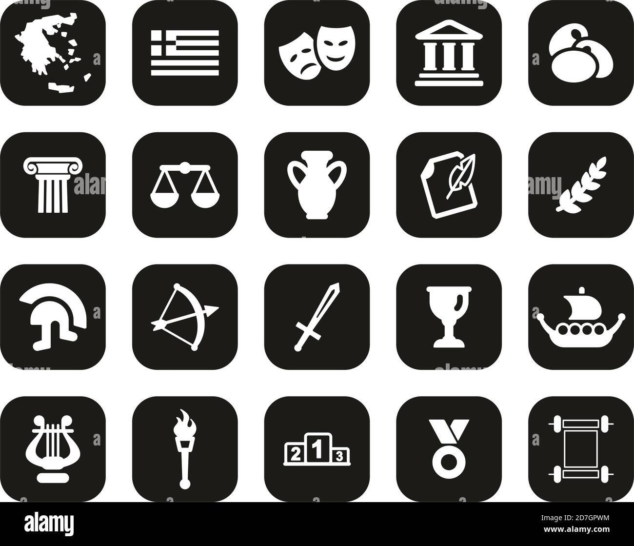 Greece Country & Culture Icons White on Black Flat Design Définir grand Illustration de Vecteur