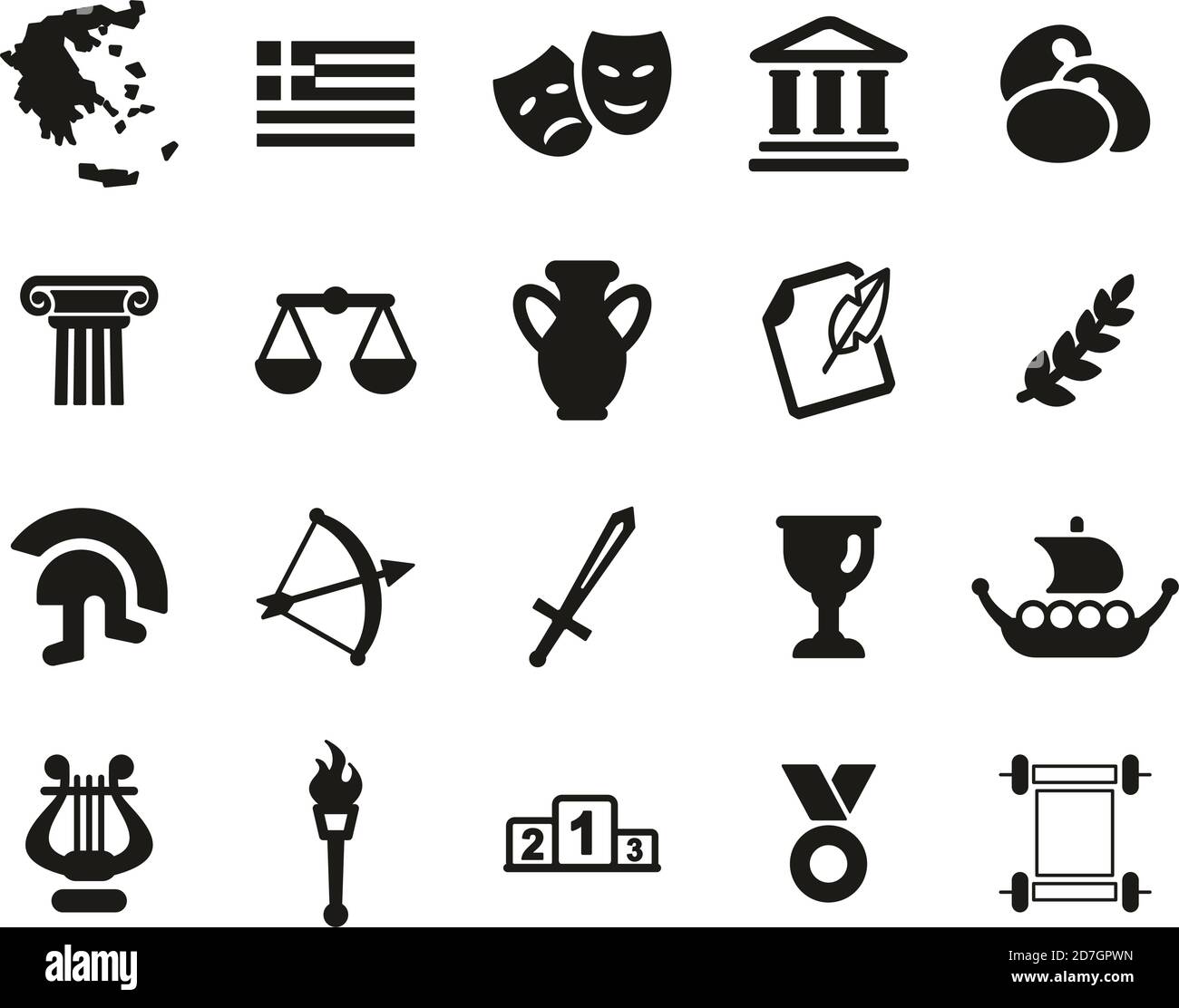 Greece Country & Culture Icons ensemble noir et blanc grand Illustration de Vecteur