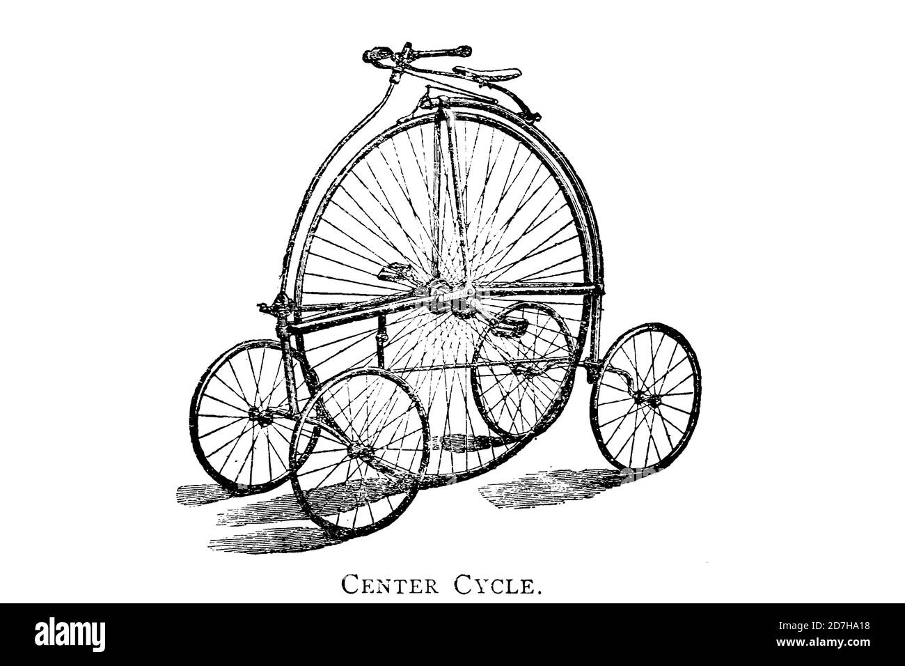 Vélo à roues hautes de cycle central avec quatre roues d'entraînement de soutien de roues et de roues ; un manuel indispensable pour les cyclistes, avec plus de deux Banque D'Images