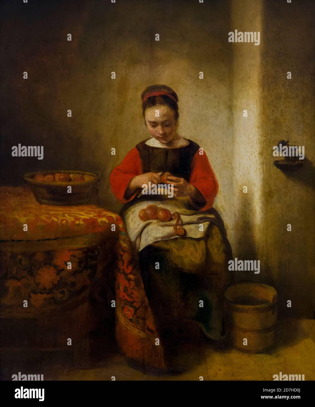 Jeunes femmes Peeling Apples, Nicolaes Maes, vers 1655, Metropolitan Museum of Art, Manhattan, New York City, États-Unis, Amérique du Nord Banque D'Images