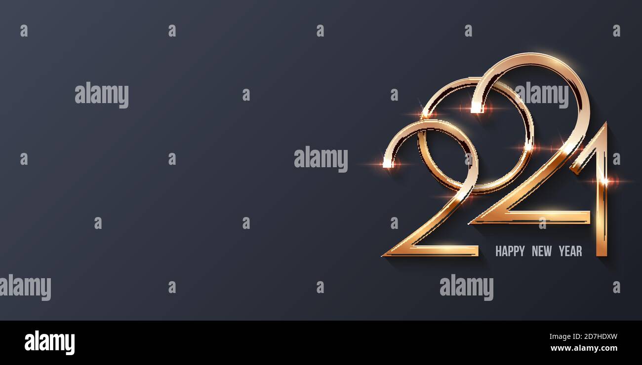 Bonne année 2021. L'or brille dans la lumière avec des éclat abstraits. Illustration de carte de vœux à motif vectoriel. Joyeux vacances Illustration de Vecteur