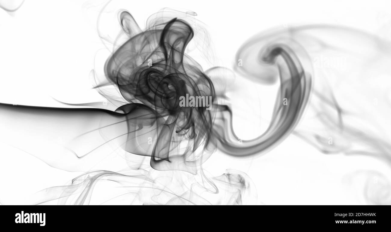 Nuage de fumée noire sur fond blanc isolé Banque D'Images