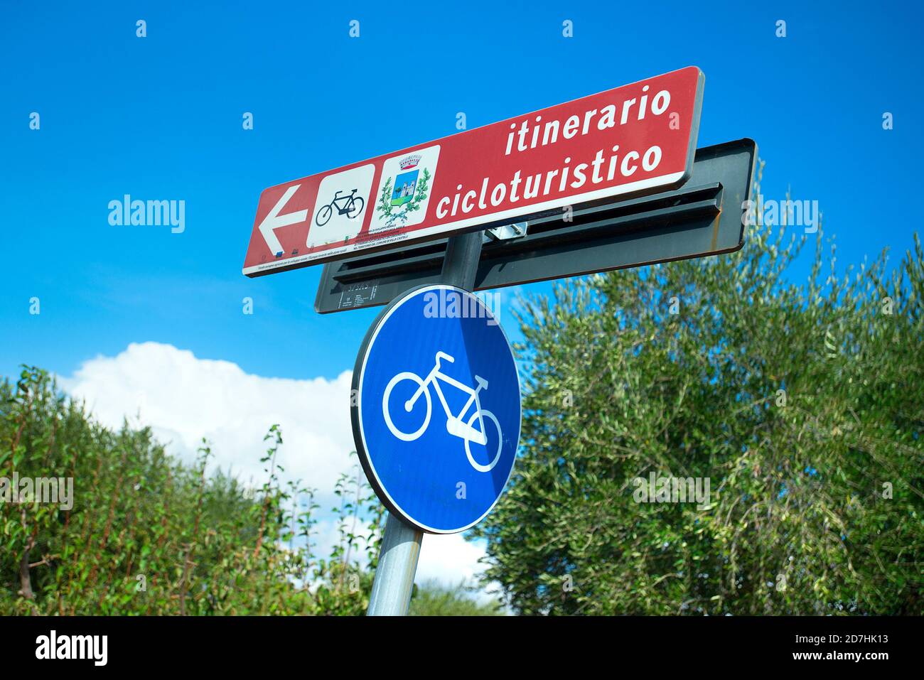 Panneau vélo, Puglia, Italie Banque D'Images